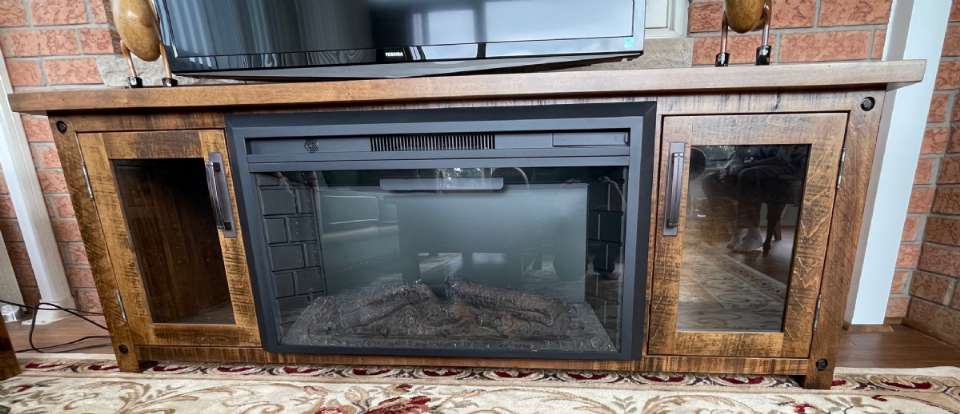 Wormy Maple Adirondack Entertainment Centre with Fireplace